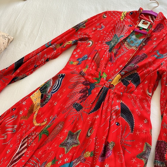 Farm Rio Maxi Dress Pattern Red Dress Size Small - Picture 1 of 7